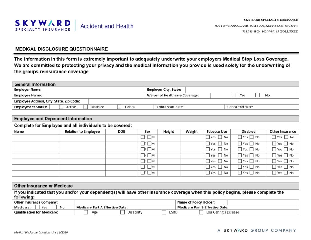 Medical Disclosure Questionnaire
