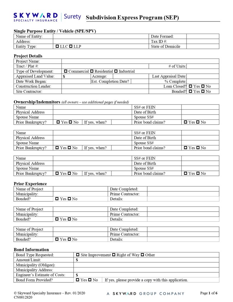 Subdivision Express Program (SEP)